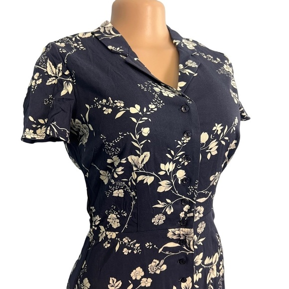 Leona Lee Navy Blue Floral Button Down Dress - Picture 3 of 10